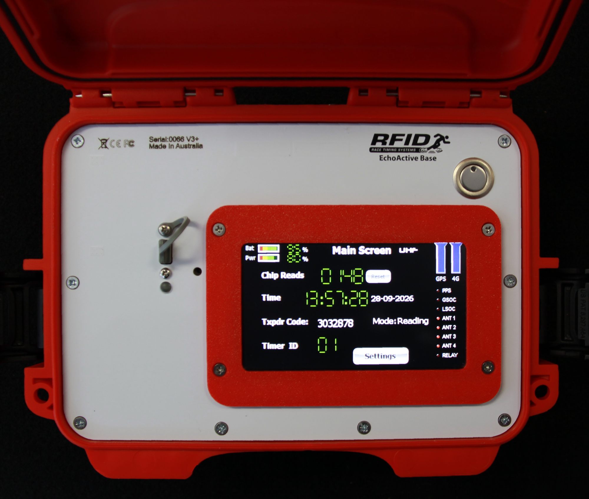 EchoActive Plus base unit, lid open, reading